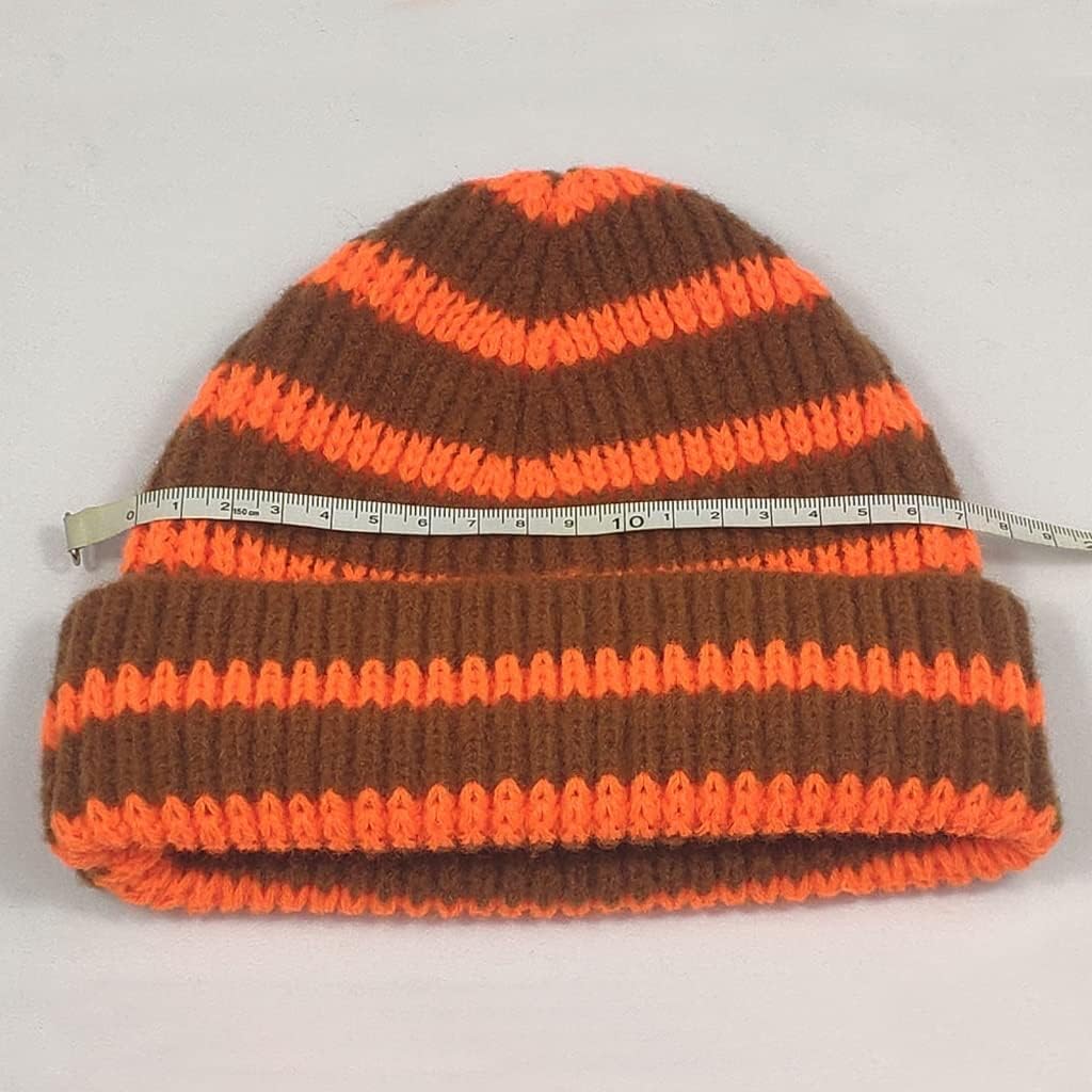 VIDI Short Knitted Striped Hat Winter Beanies for Ladies Men Warm Cuff Cap Lime Green Hot