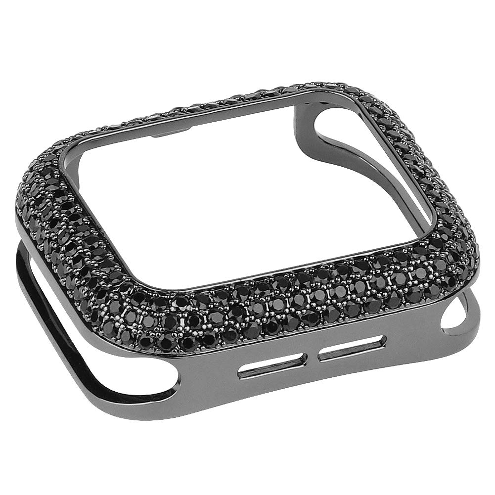Preciosa carcasa de cristal brillante con bisel de diamantes de imitación compatible con Apple Watch Series 6, 5, 4, SE, 3, 2, 1 (negro con cristales negros, 44 mm/42 mm)
