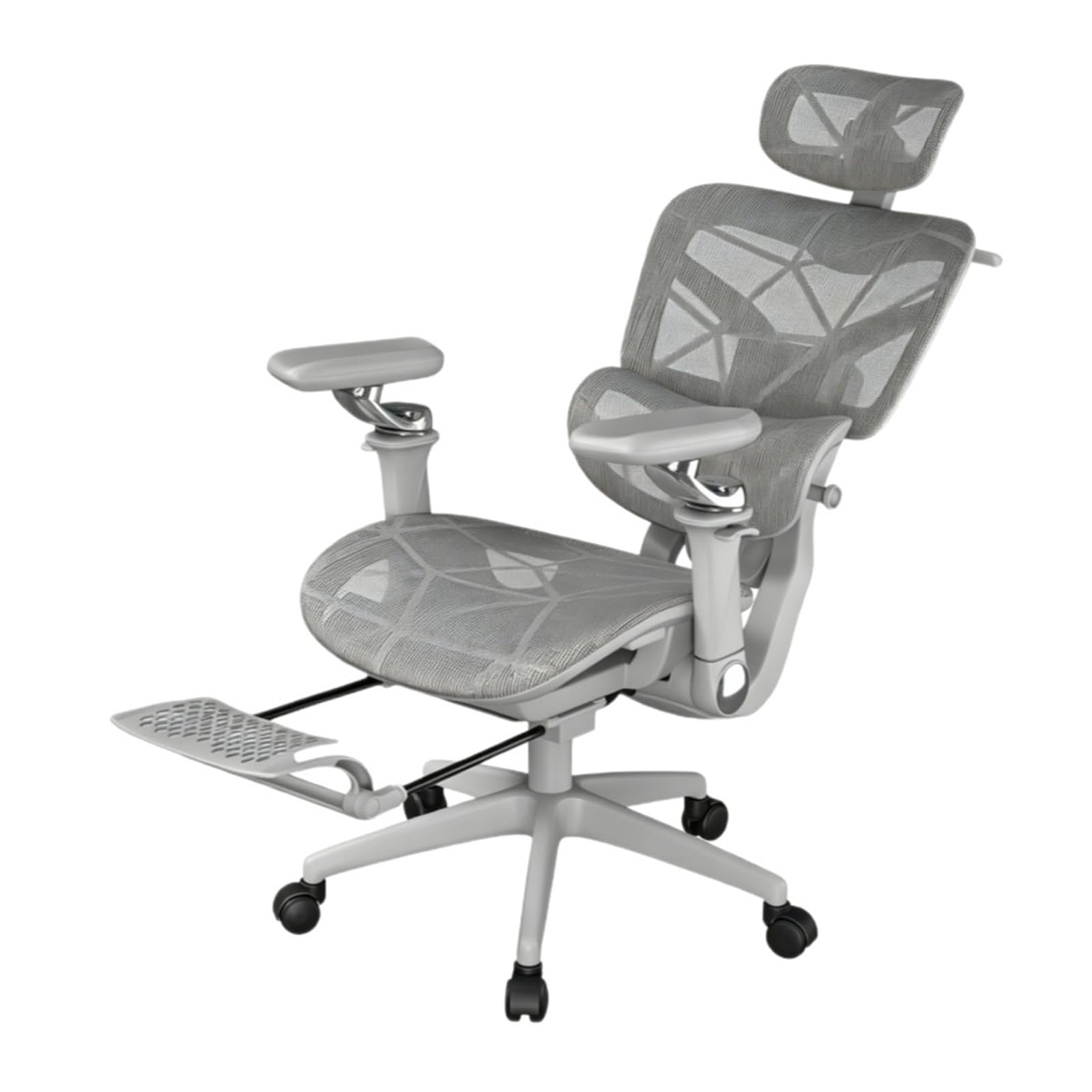 Chaise bureau confortable ergonomique contre le mal de dos avec repose-pied ajustable gris