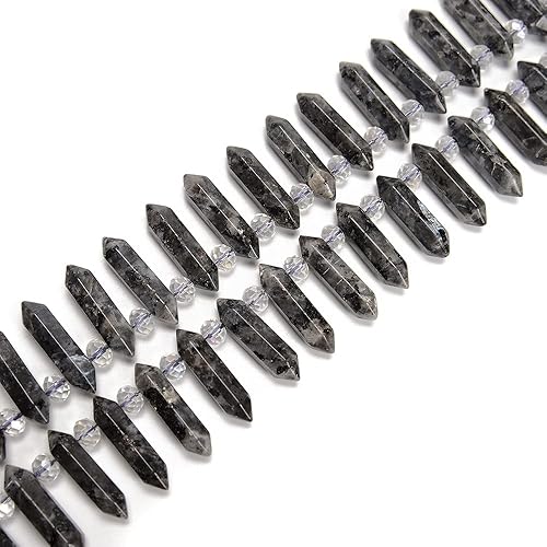 JM Design Larvikite Labradorite Top Drill Faceted Double Point Beads 0.315x1.260 in 15.5'' Strand for Jewelry Making