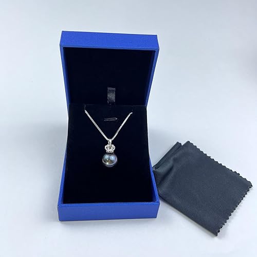 Miniatura 6 de YAMI 12-13MM Black Pearl Pendant Necklace for Women, Handpicked Genuine Tahitian Saltwater Cultured Round Pearls, 18+2 Inch Adjustable Sterling