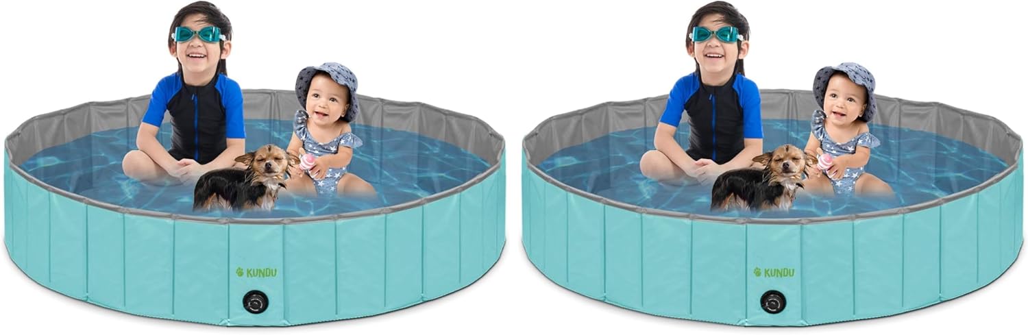 Kundu Round (47" Diameter x 12" Deep) Heavy Duty PVC Pets and Kids Outdoor Pool/Bathing Tub - Portable & Foldable - Large