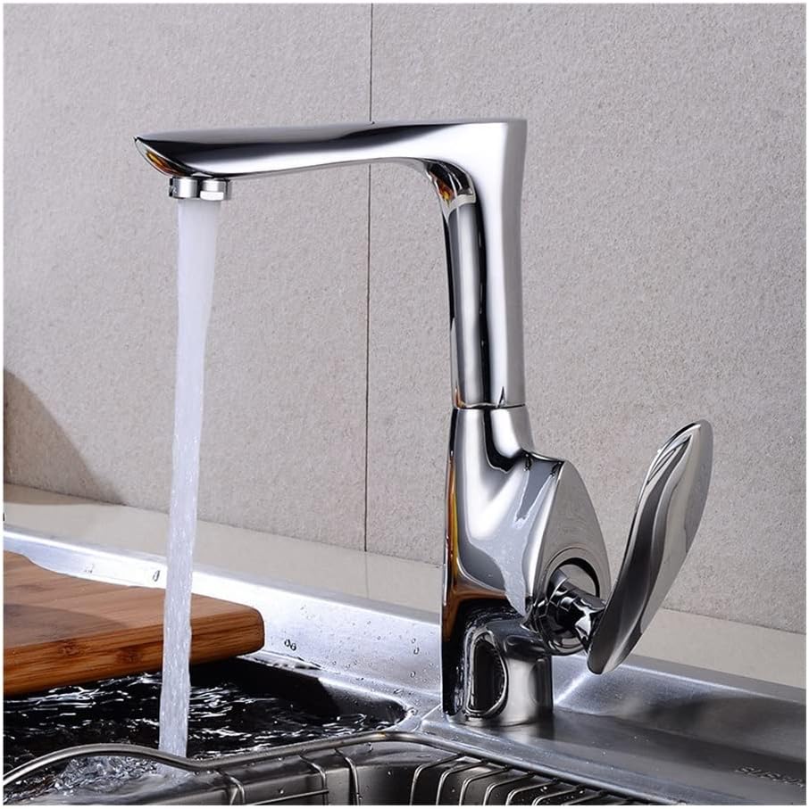 CMBSSTFC Brass Right Angle Type Kitchen Sink 360 Rotation Hot and Cold Water Mixer Tap Kitchen Sink Faucets(White Silveu,with hose size 9-16)