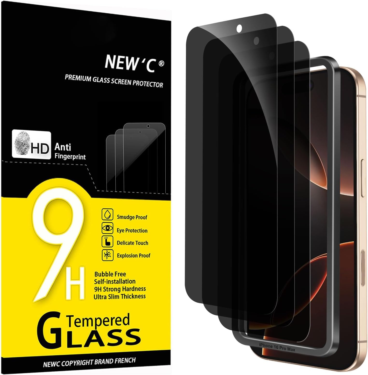 NEW'C 3 Pack Privacy for iPhone 17 Pro Max, iPhone 16 Pro Max Screen Protector (6.9 inches), Anti-Spy Tempered Glass Film,Enhanced 28 Degree Privacy Angle - Easy installation tool included
