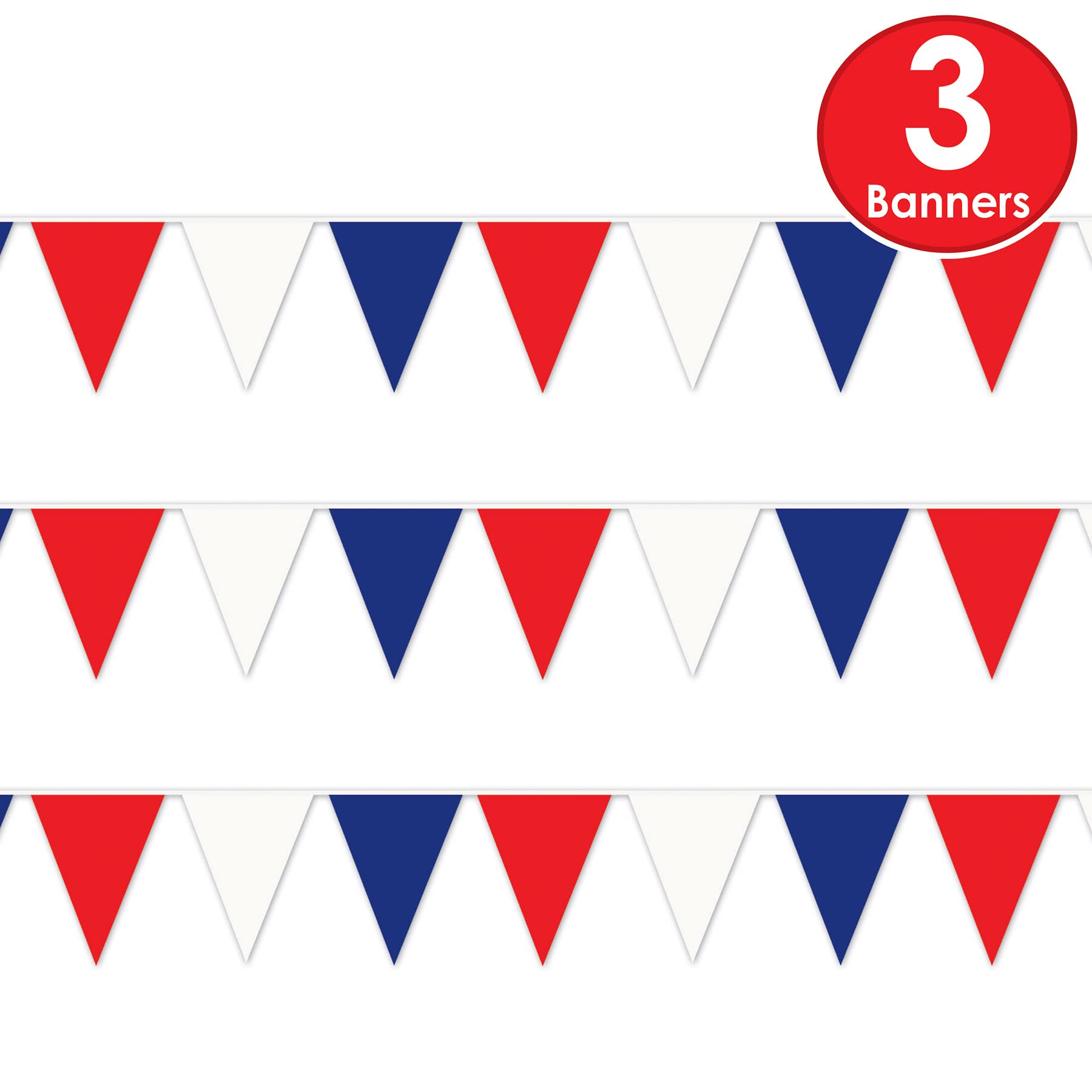 Beistle Banderines de plástico Rojo, Blanco y Azul de 3 Piezas para Decoraciones del 4 de Julio, Suministros de Fiesta patriótica