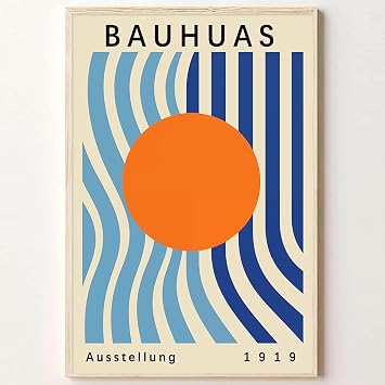 Mid Century Modern Abstract Wall Art Bauhaus Exhibition Poster Blue Orange Geometric Prints Bauhaus Abstract Geometric Wall Art Minimalist Modern Pictures Burnt Orange Bauhaus Print 16x24in No Frame