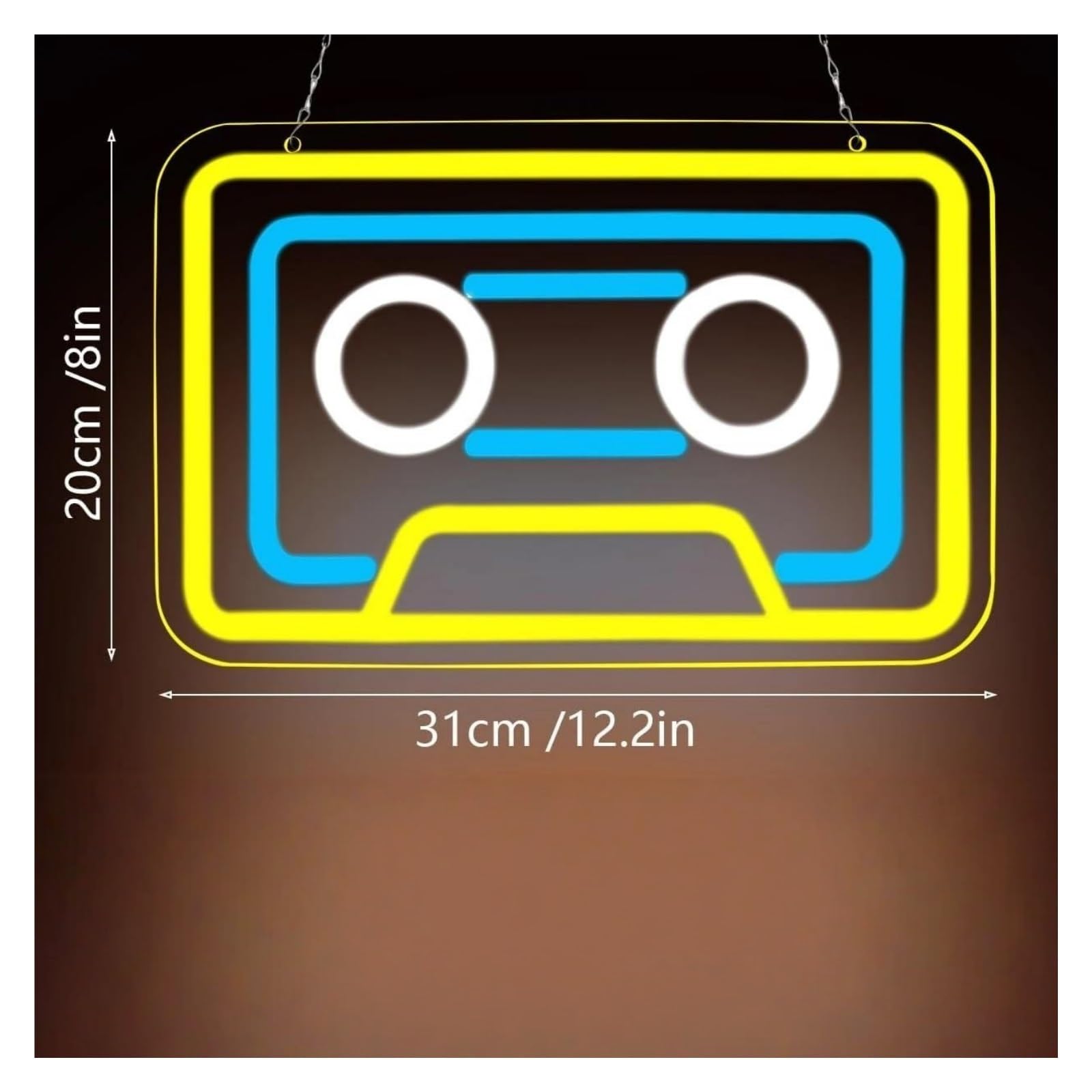 Insegna al Neon Insegna Al Neon Con Musica In Cassetta, Luci Al Neon Dimmerabili USB Per Sale Giochi, Decorazione Per Studio Musicale Retrò 31x20cm