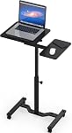 SHW 28.75" to 40.5" Height Adjustable Rolling Laptop Cart with Tilting Desktop and Side Shelf, 73 to 103.9 cm, Black