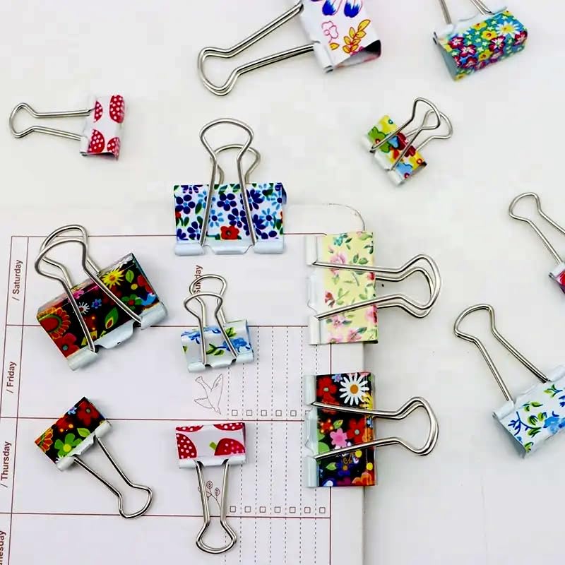 25mm Assorted Flower Design Metal Binder Foldback Clips Bulldog/Paper Clips/Binder Clips File Paper Money Receipts File Clamps - Image 4