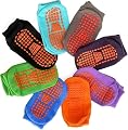 TENDSY Non-Slip Grip Socks for Kids, 6 Pairs, Multi-Colour, Trampoline and Yoga Socks with Silicone Grips (IN, Age, 8 Ye