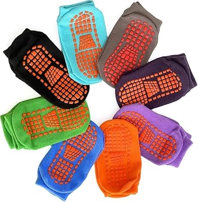 TENDSY Non-Slip Grip Socks for Kids, 6 Pairs, Multi-Colour, Trampoline and Yoga Socks with Silicone Grips (IN, Age, 8 Ye