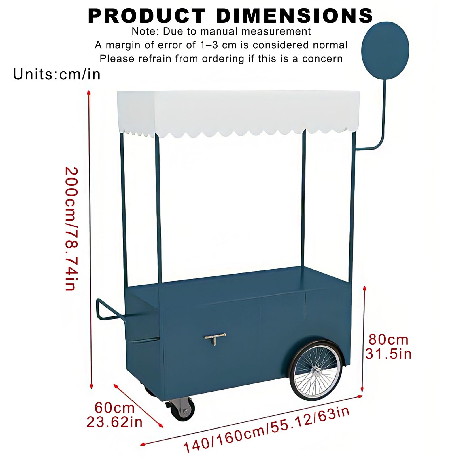 Móvil de Venta Ambulante de Comida Quiosco de Comida Concesionaria con Ruedas Freno para Eventos al Aire Libre Callejera y Ferias.(Blauw,160x60x200cm)