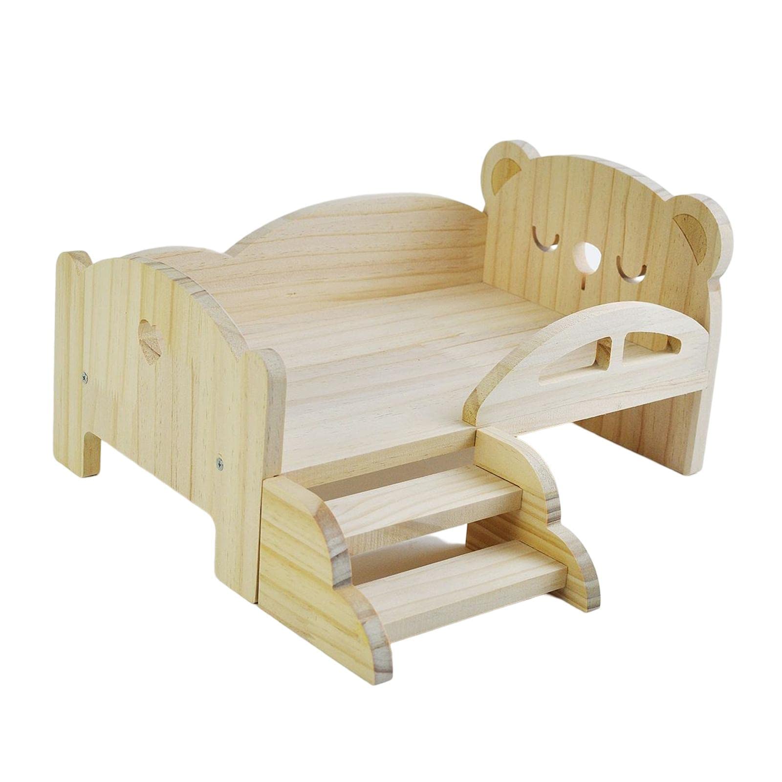 Milageto Miniature Doll Bed Set with Steps - Wooden Furniture for 1/6 Scale Dolls, Bear