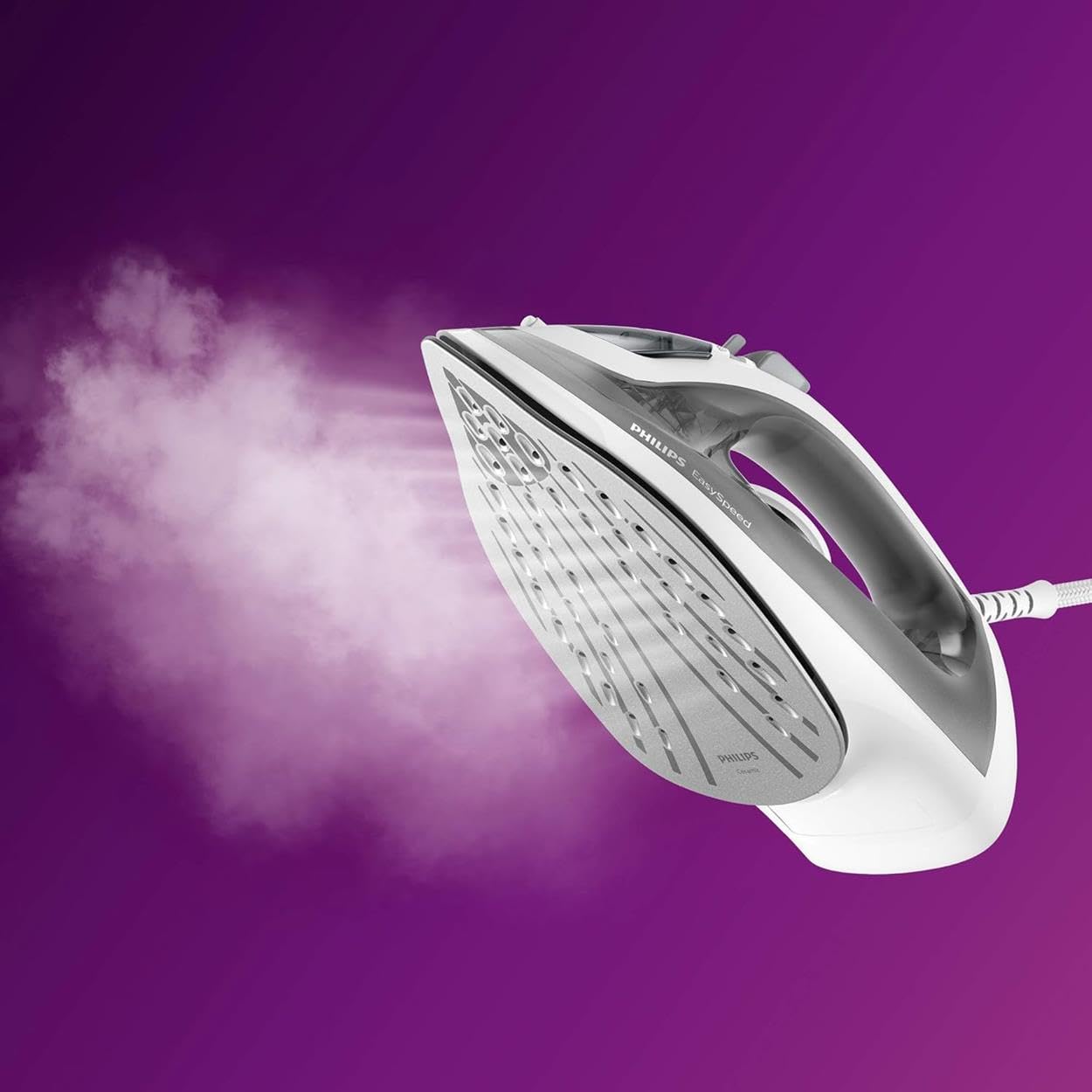 Philips EasySpeed Plancha de Vapor, 2000W de Potencia, Golpe de Vapor de 100g, Depósito de Agua de 220ml, Suela Cerámica Antirrayas, Sistema Antigoteo, Control Calc-Clean (GC1751/80)