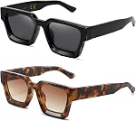 Retro Square Polarized Lunettes de soleil pour hommes Femmes Vintage Rectangle Chunky noir nuances 90s Verres