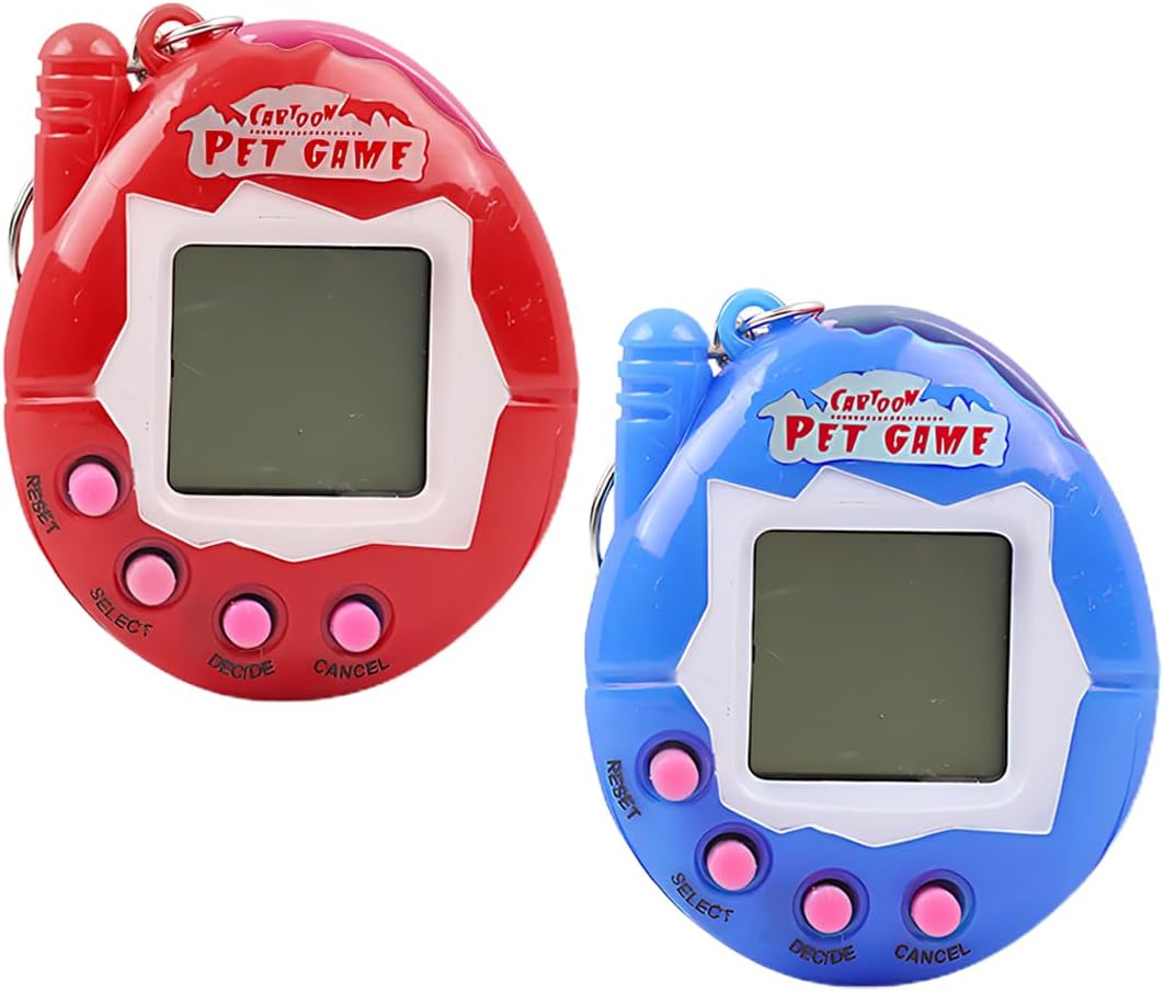 2 Pieces Electronic Pets, Electronic Pet Game Machine With Keychain Retro Handheld Console Mini Digital Virtual 90S Toys Animal Cyber Toy For Adults Teens Birthday Gift(Blue,Red,Egg Shape)