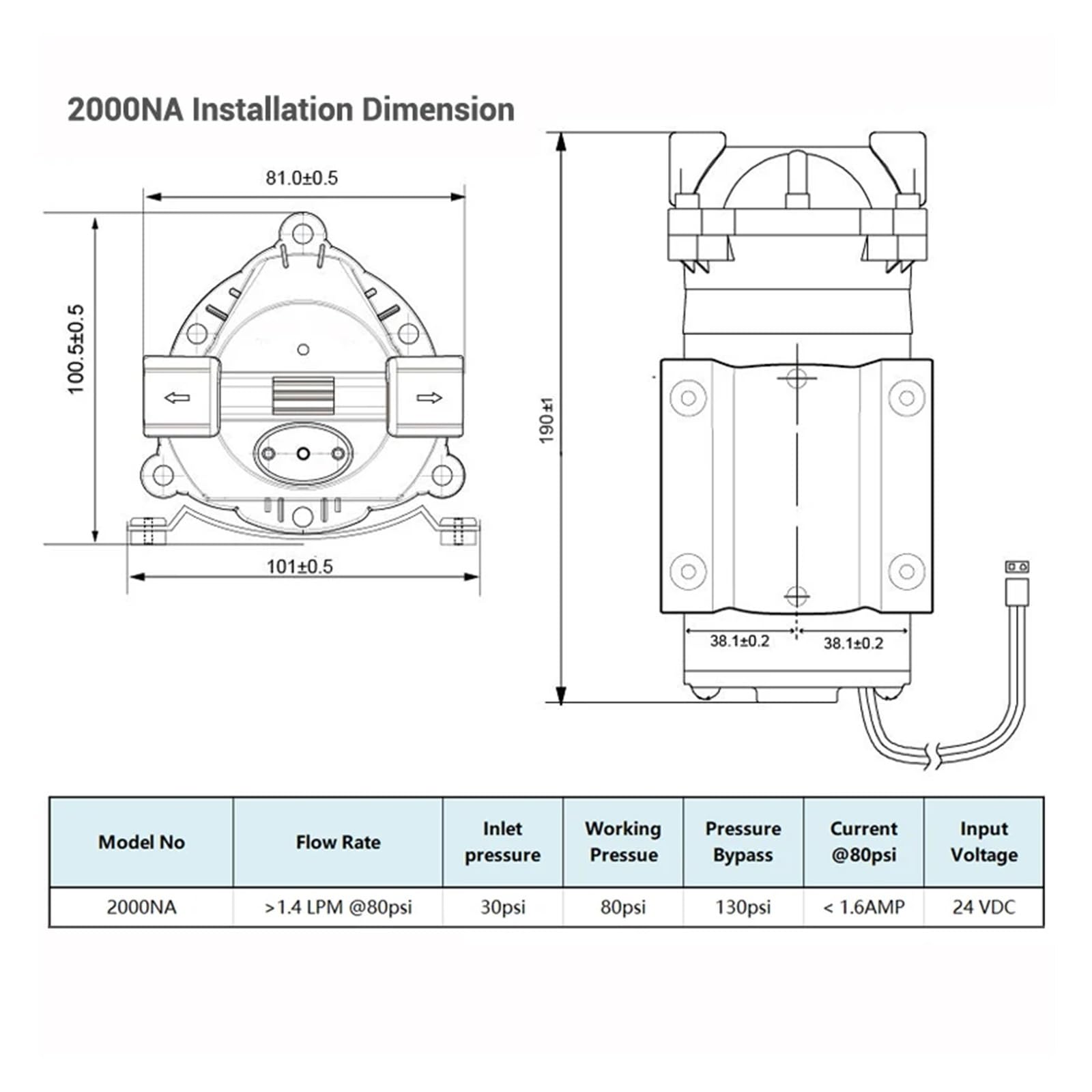 RO Booster Pump 2000NA for Reverse Osmosis System and Water Filter Pressure Increase(With Fittings)