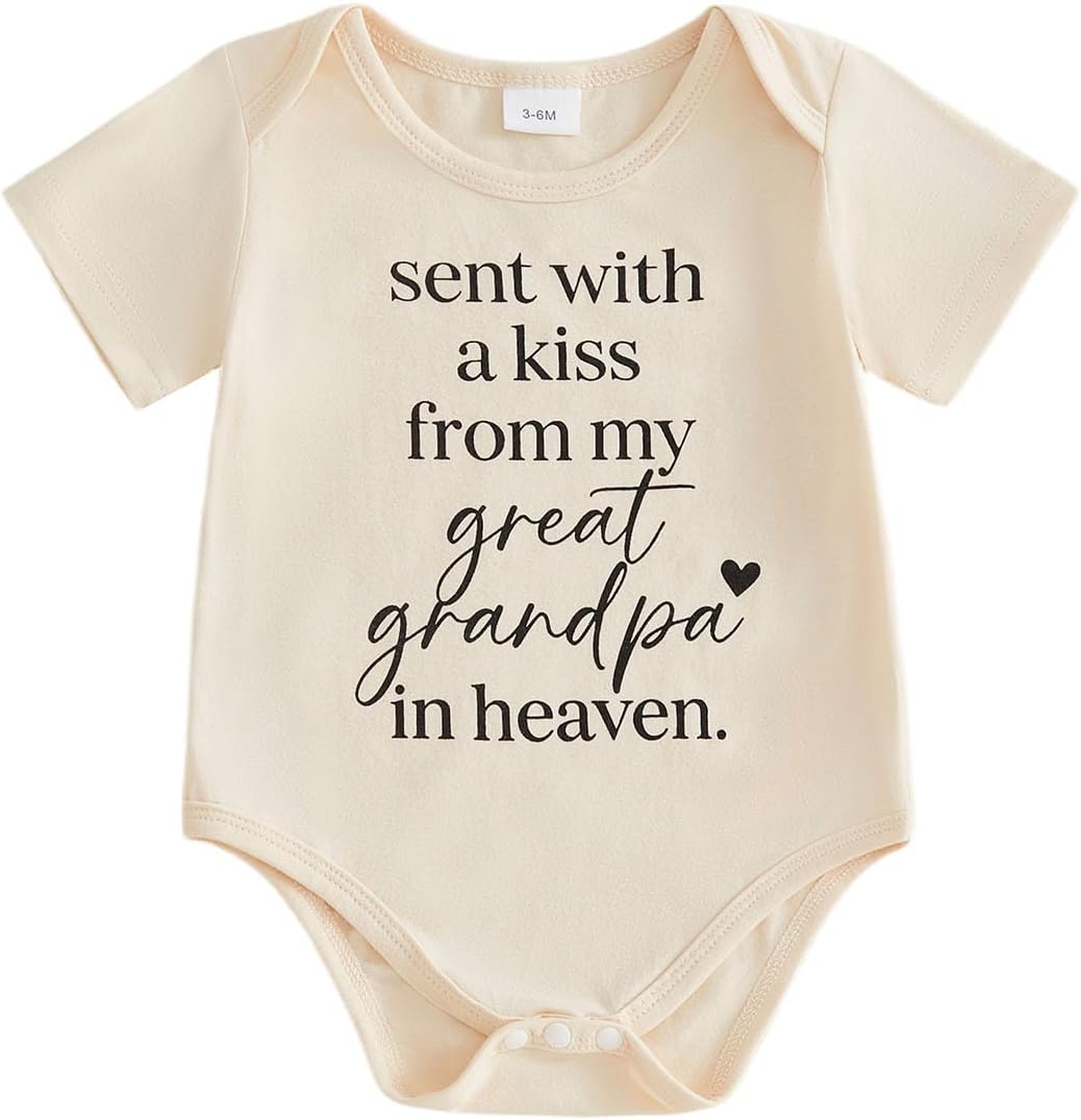 Sent With A Kiss From My Great Grandpa Grandma In Heaven Newborn Baby Boy Girl Summer Outfits Short Sleeve Romper