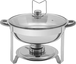 Chafing Dish Buffet Set 5L, Edelstahl Warmhaltebehälter rund mit Deckel & Brennstoffhalter, Gastronomie-Wärmeplatte für Buffet, Party, Hochzeit, Restaurant, 201+410 Edelstahl, wärmeisolierte Griffe