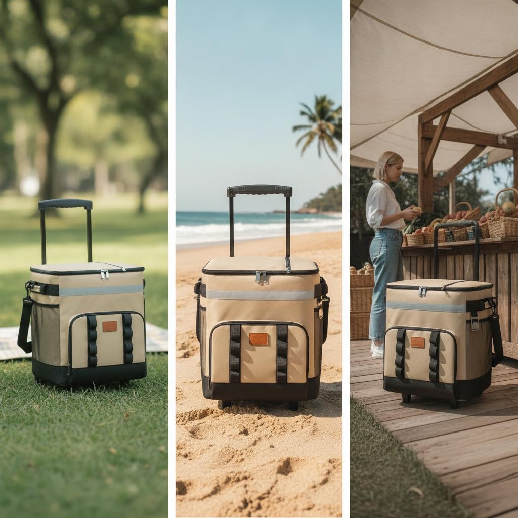 Kühltasche groß, Faltbare Kühlbox mit Rollen, Einkaufskorb aus Oxford-Stoff, Rollende Kühltasche für Picknick
