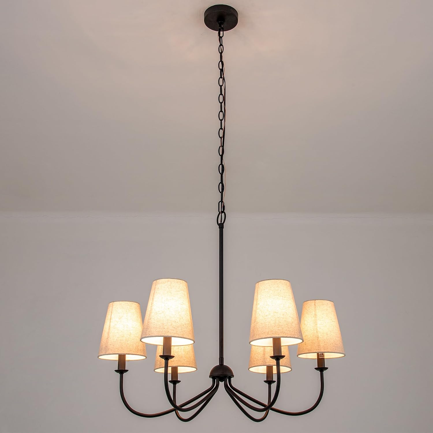 Chandelier, Matte Black with Linen Fabric Shade, 6-Light 28" Modern Farmhouse Linear Pendant Lighting Fixture for Kitchen Island (Black)
