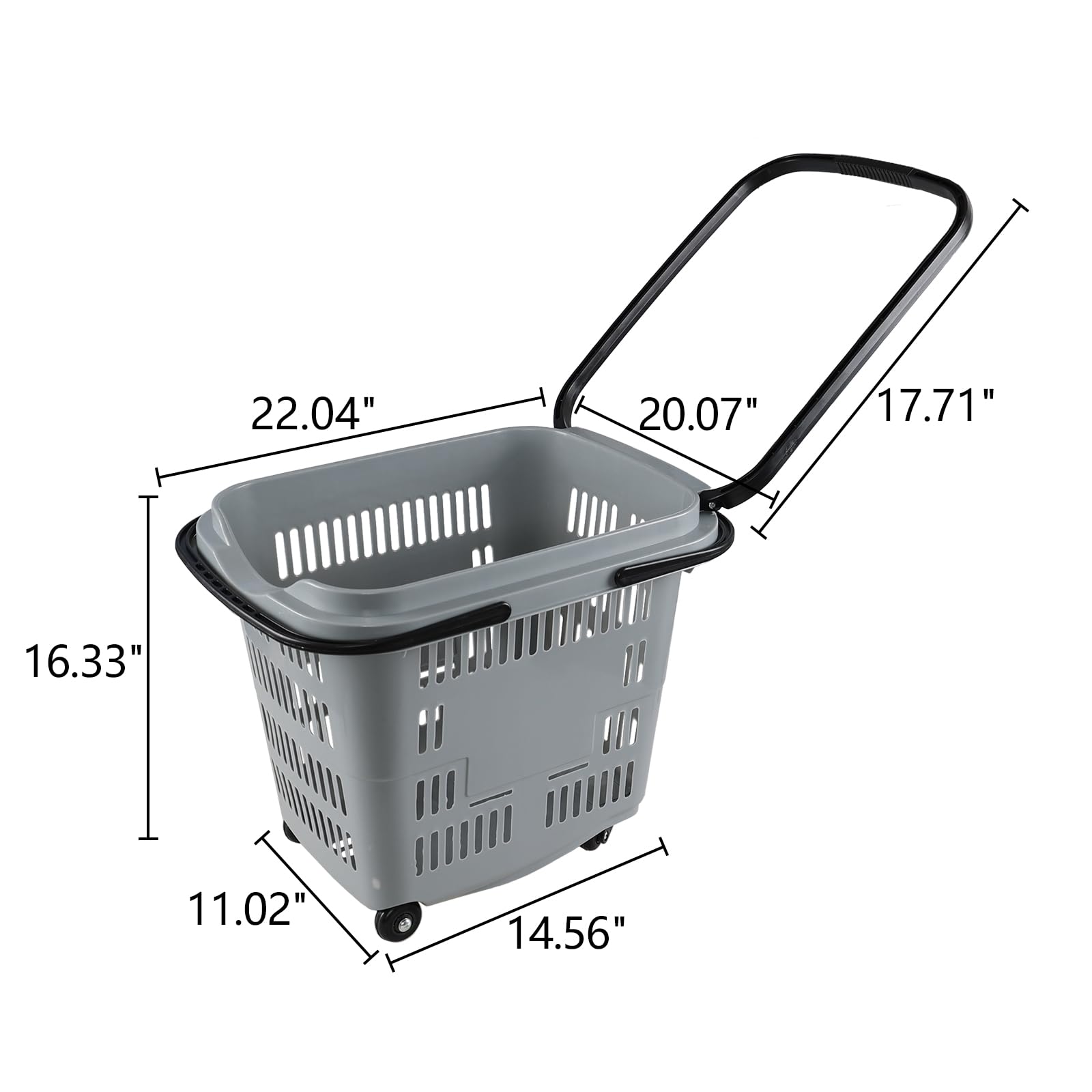 Drephia 50L Plastic Shopping Baskets with Wheels and Handle, 4 PCS Rolling Shopping Baskets for Supermarkets, Grey