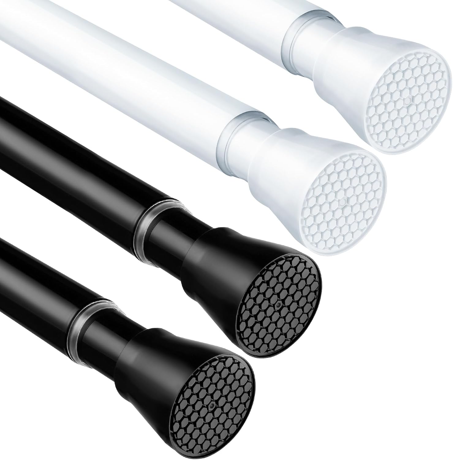 2PCS White and 2PCS Black Tension Curtain Rod for Windows 28 to 48 inch, Adjustable Expandable Pressure Spring Curtain Rod No Drilling, 7/8" Curtain Rod for Bedroom Doorway Closet Door