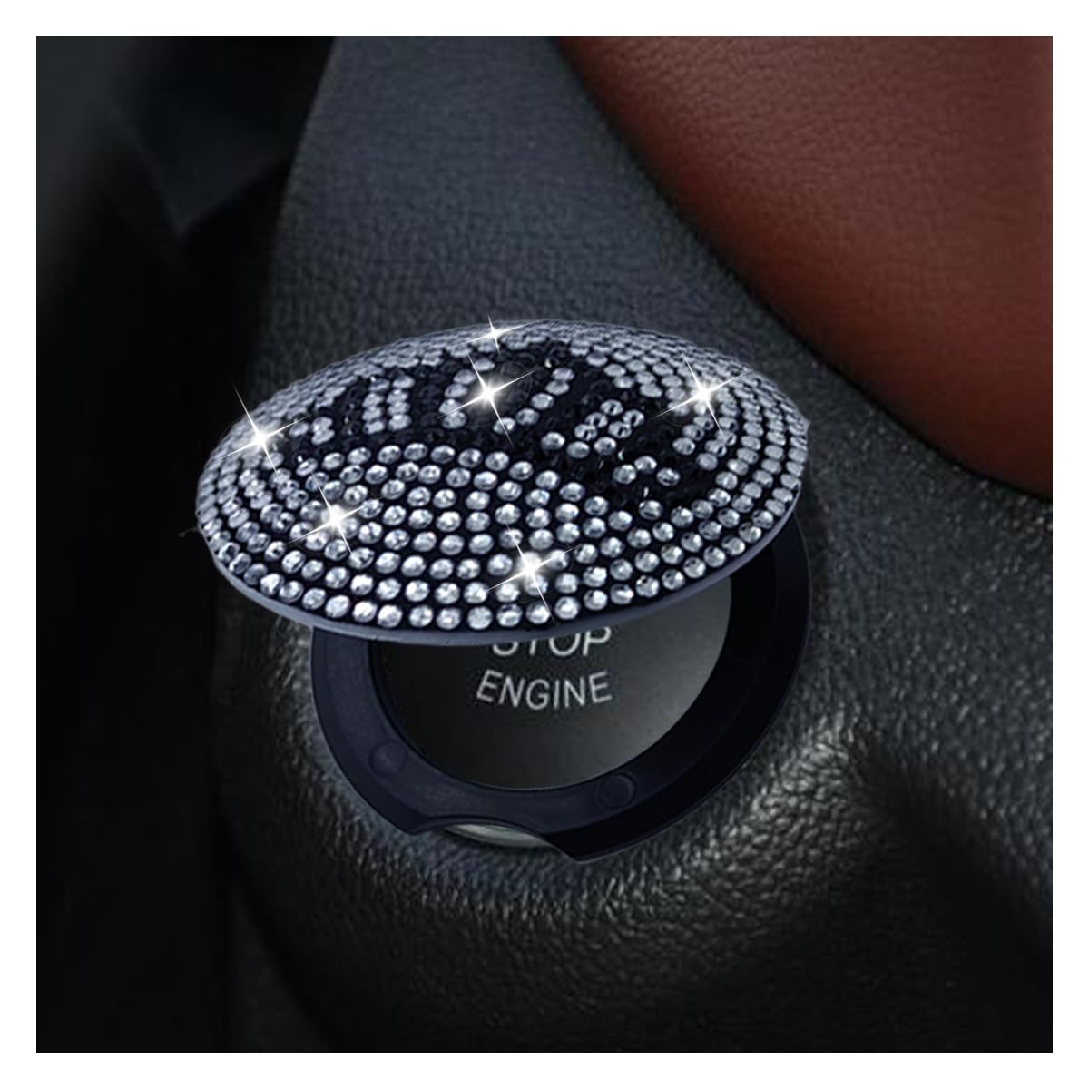 Bling Car Push to Button Cover Rhinestone Ignition Button Protective Cap Diamond Engine Start Button Stickers Universal Car