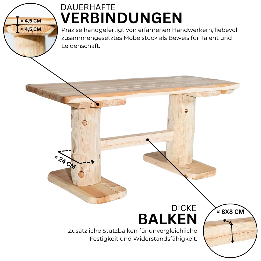 Mega Holz Gartengarnitur Lärche Rustikal 200 cm - Aus heimischer Lärche, naturbelassen - Garten Lounge Set aus massivem Holz 3-teilig - Gartenmöbel für Terrasse, Garten & Balkon, fertig montiert