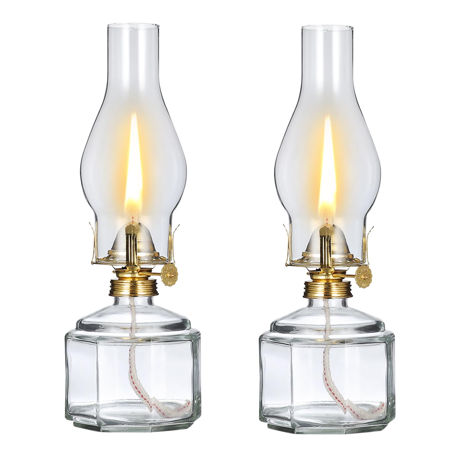 Set of 2 Vintage Large Kerosene Lamp Classic Rustic Oil Lamps for Indoor Use Home Decor Clear Glass Kerosene Hurricane Lantern for Tabletop Decor Emergency Lighting Oil Lantern 11.4 Inch