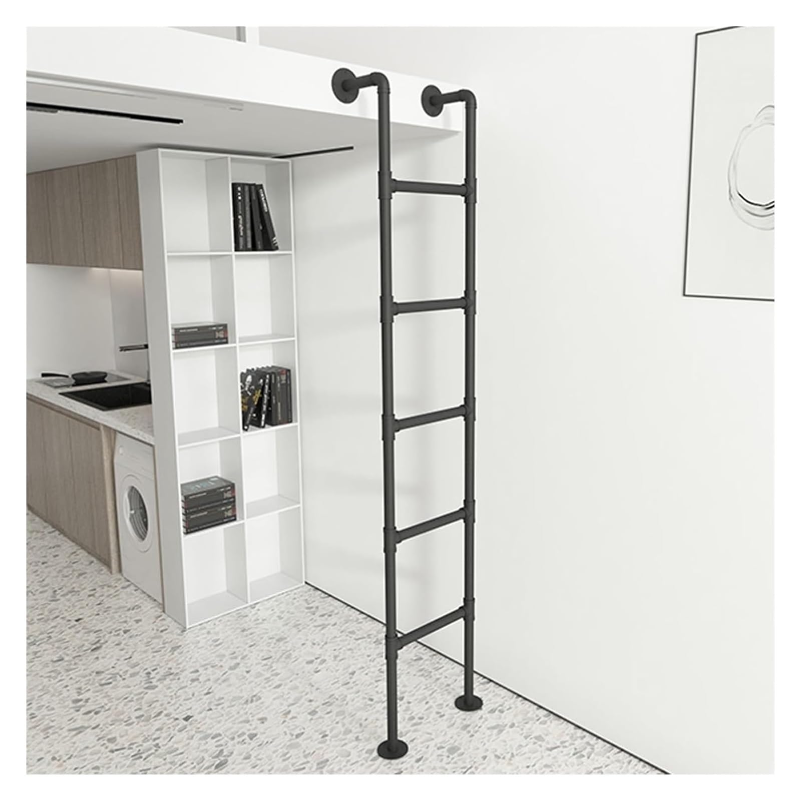 Escalera para literas, Escalera para Cama, para Casas, Balcones, Taburete para Subir escaleras para Adultos con Almohadillas para peldaños, de pie (Color: Negro, tamaño: 1,8 m/5,9 pies/70,9
