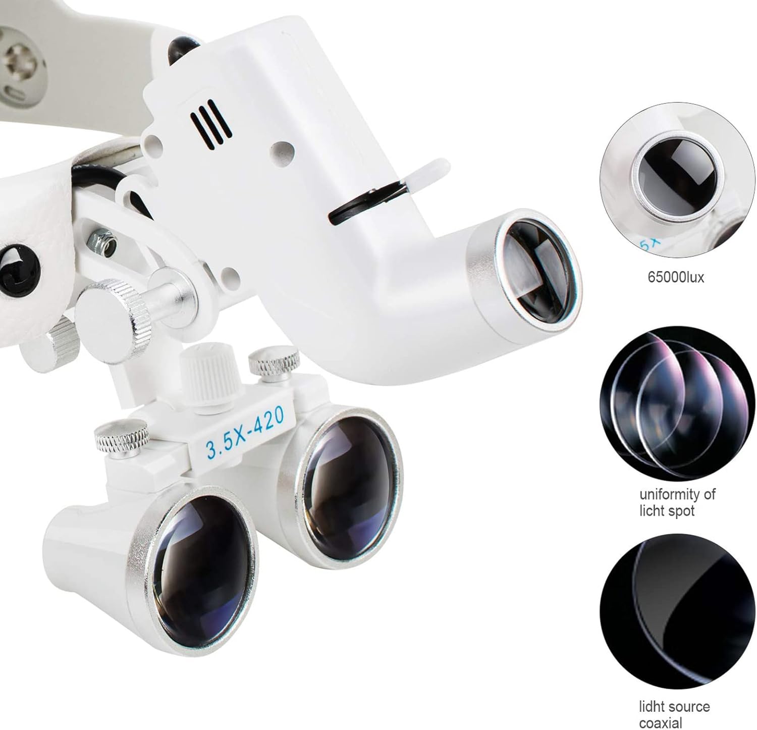 Head-Mounted Dental Loupes, 2.5X/3.5X Surgical Medical Magnifying Glass with LED Light, Adjustable Angle and Brightness, Used in Hospitals, Outpatient Clinics, Stomatology, ENT