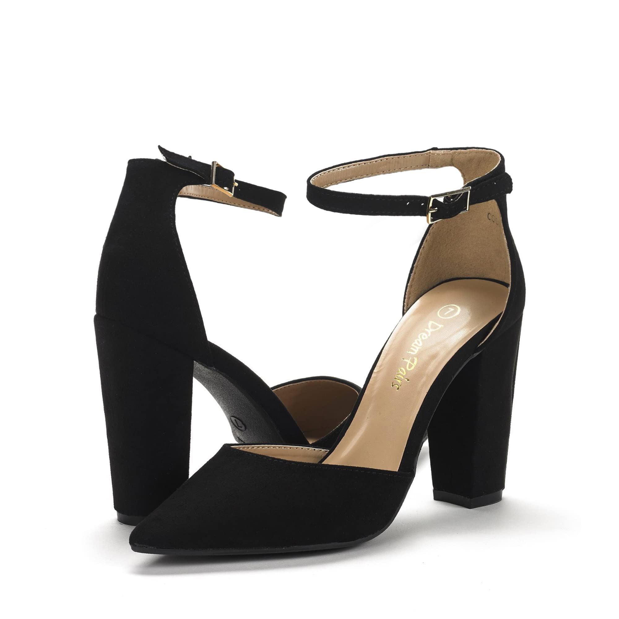 DREAM PAIRS Damen Coco High Heels Chunky Block Pumps Spitzeschuh Geschlossene Zehen Knöchelriemen