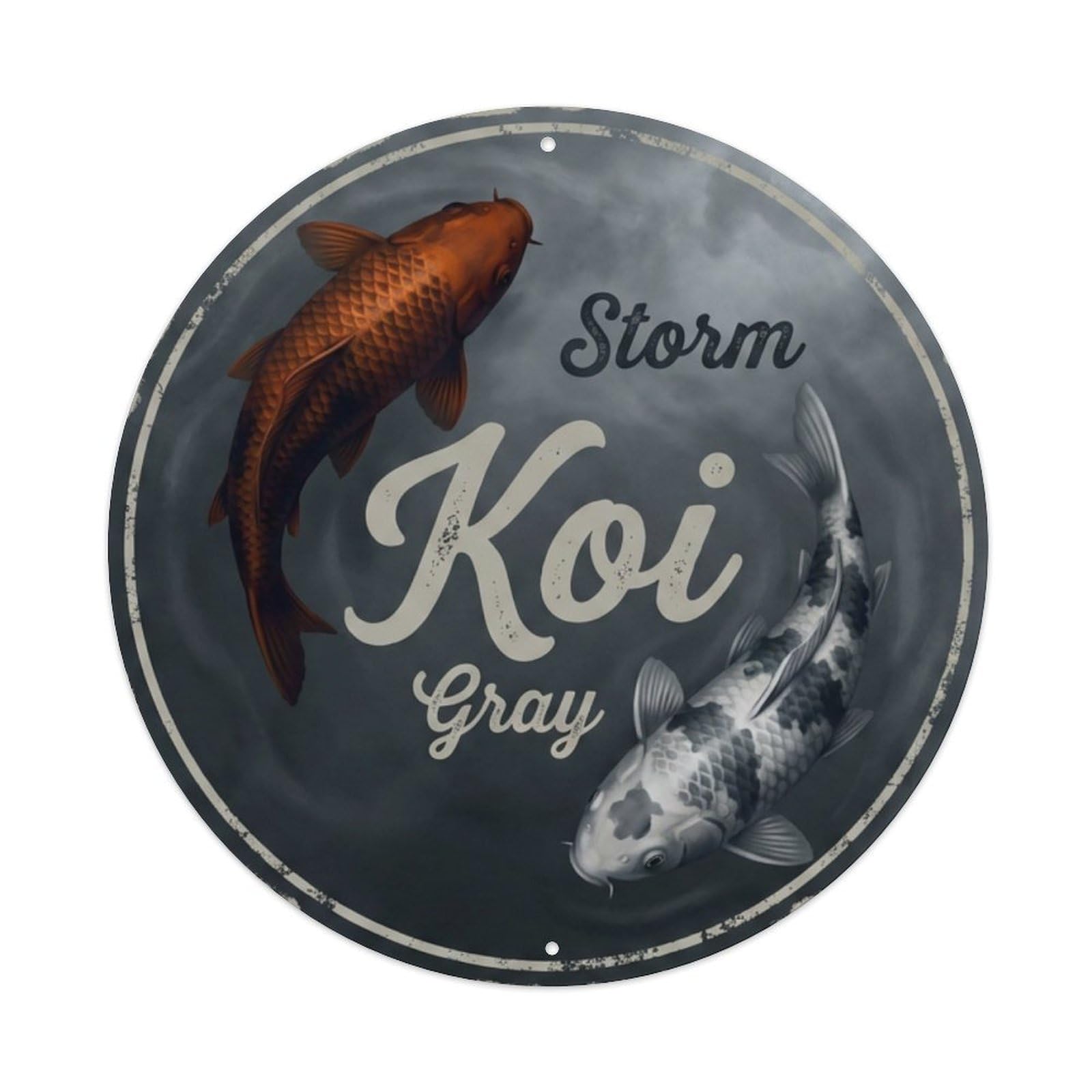 Koi Fish Storm Gray Waters Dark Moody Dramatic Intense Metal Tin Sign