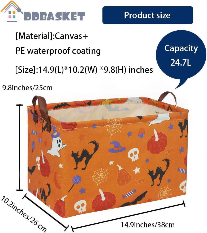Image of Halloween Basket Pumpkin Baskets Trick or Treat Basket Rectangular Storage Bin for Halloweens Parties(Candy Pumpkin)