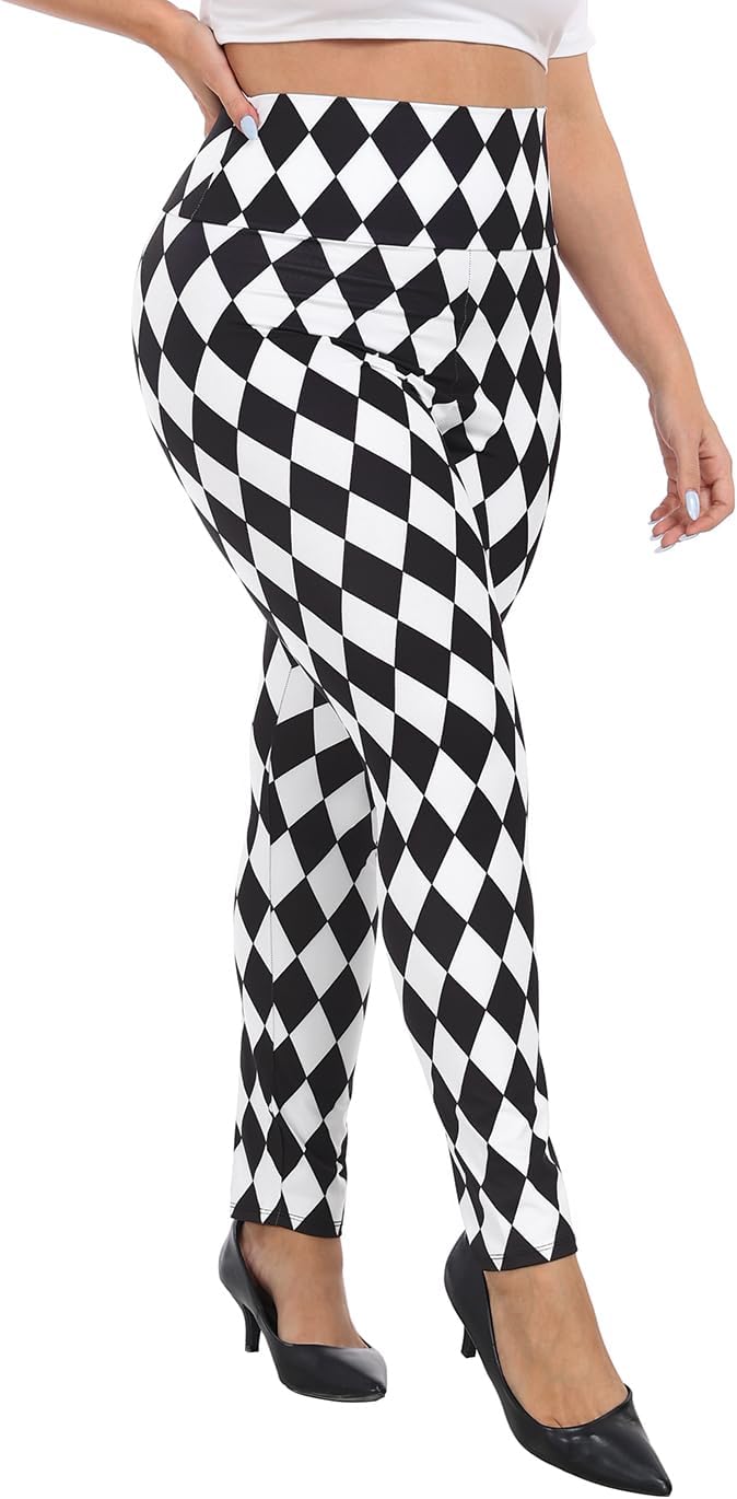 HDE Womens Plus Size Graphic Leggings High Waist Stretch Halloween Costume Full Ankle Length Soft Footless Opaque Tights