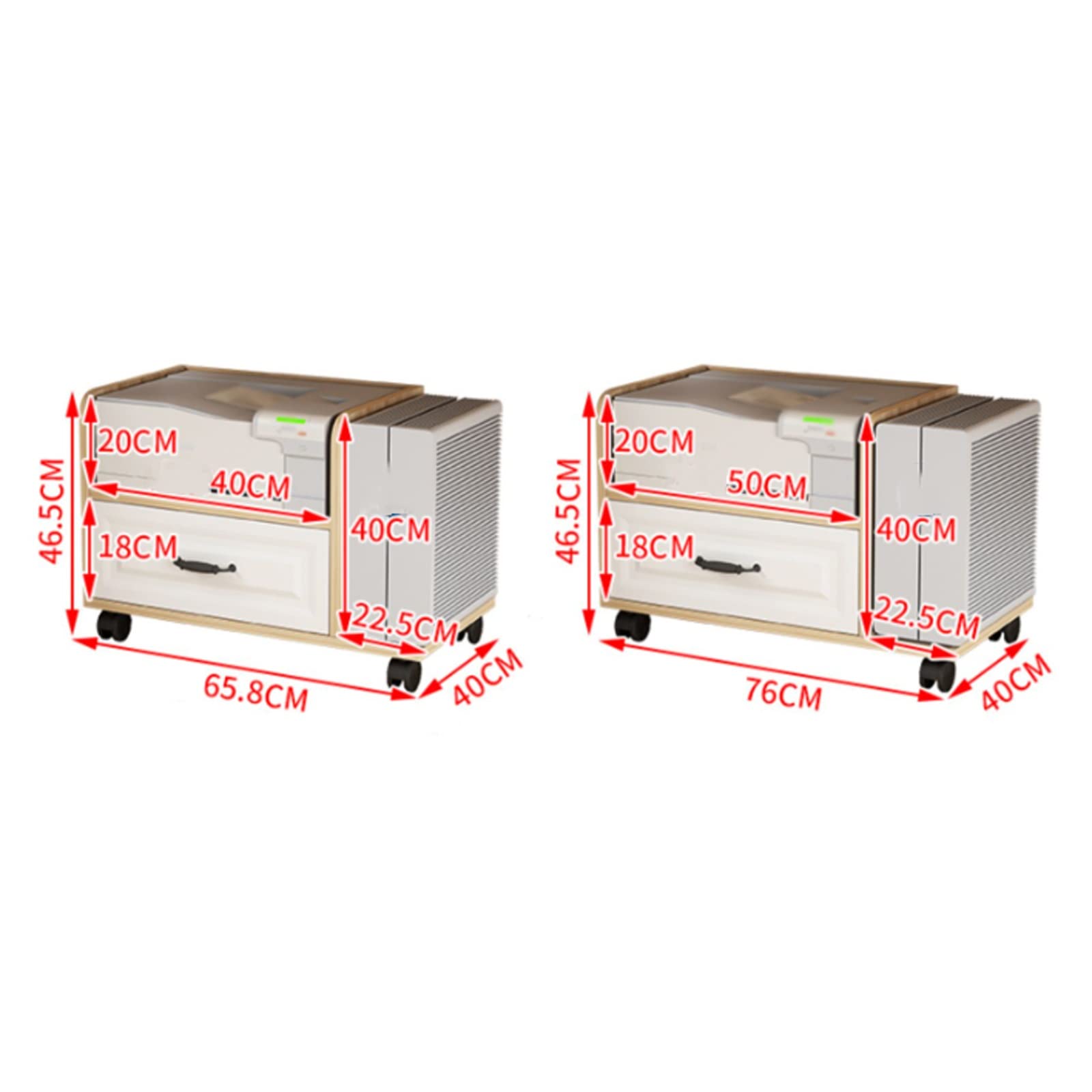 Scaffale per stampante Supporto for stampante sotto la scrivania Supporto for stampante con ruote Carrello porta fax e stampante mobile con 1 cassetto portaoggetti e rack for CPU for uso domestico e i
