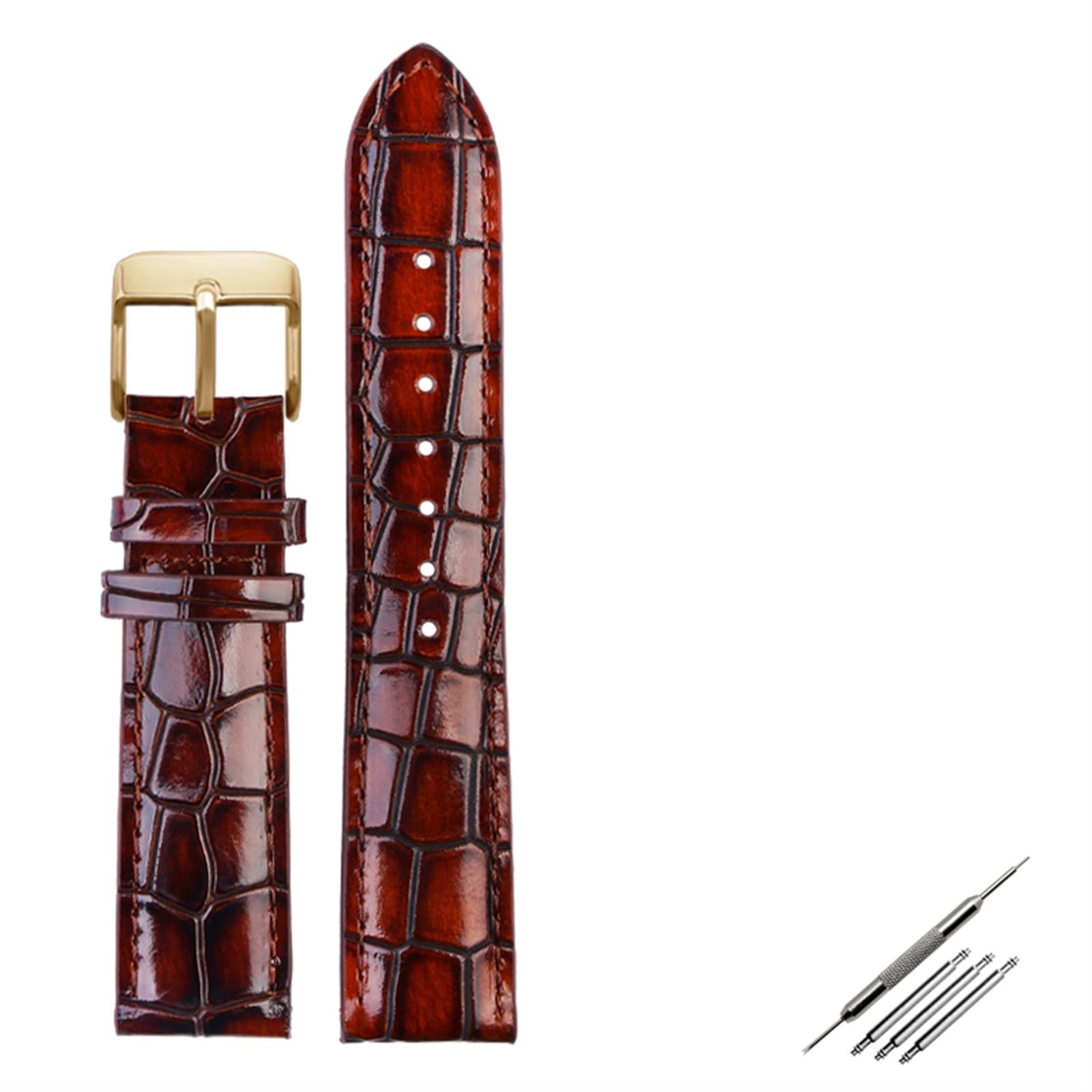 Bracelet de montre en cuir 20mm texture crocodile marron doré interchangeable VELORE - 8