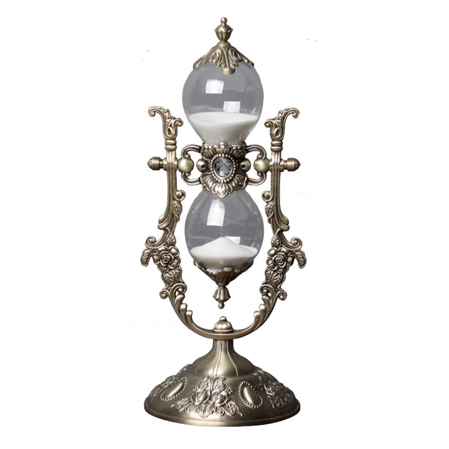 RUNLAIKEJISand Timer, 15/30 Minute Hourglass, Rotatable Vintage Hourglass Timer, Embossed White Sand Metal Glass Hourglass Timer, for Home Decoration, Office Decoration, Kitchen Wedding Gifts