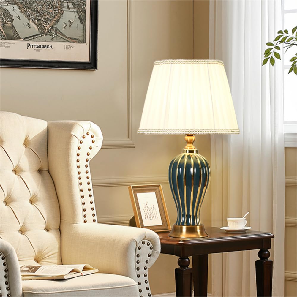 XINYASEE Lampade da tavolo in ceramica, lampada da comodino E27 moderna e tradizionale, lampade decorativa con paralume in tessuto per la decorazione di hotel, camere da letto e salotti (Verde)