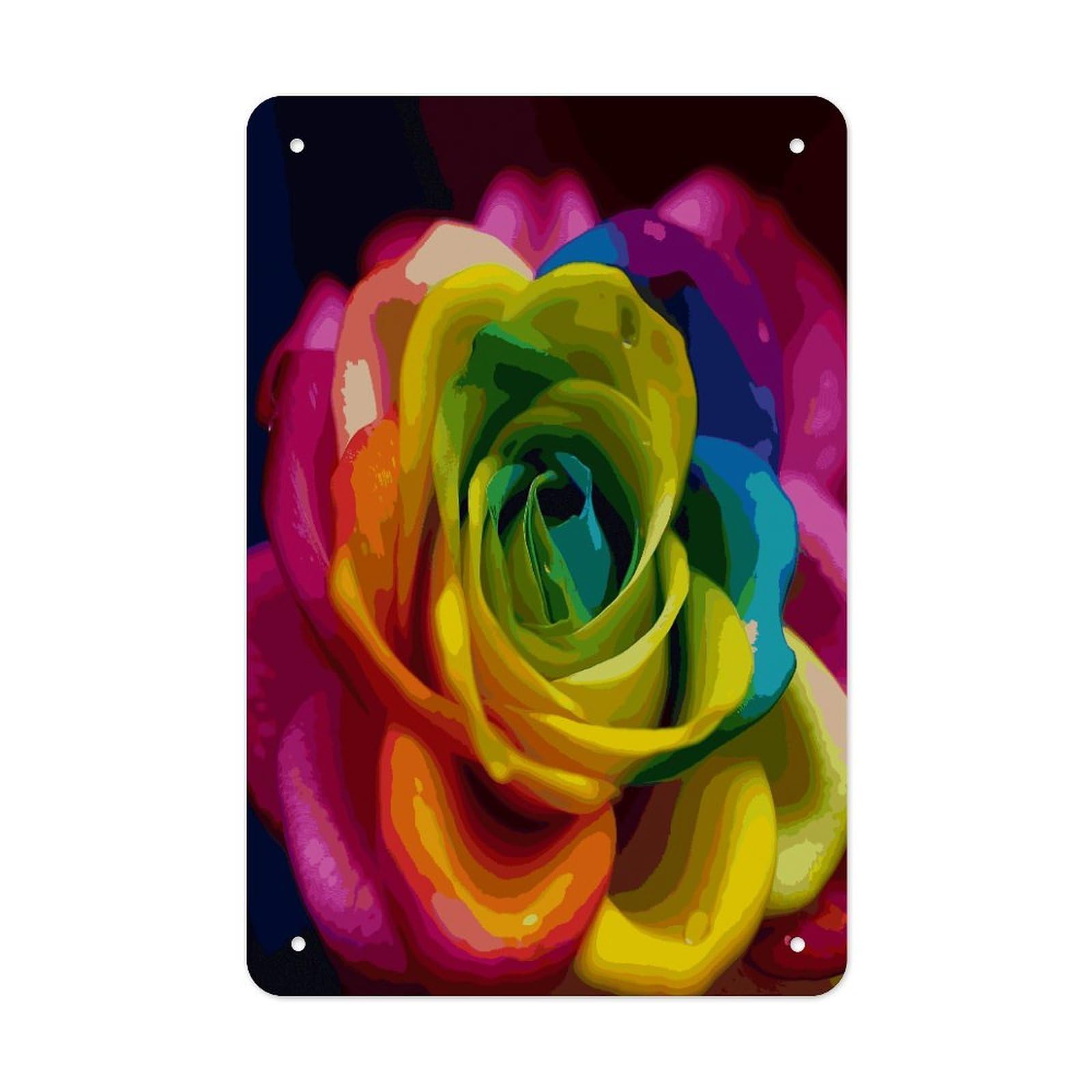 LDGSUPH Rainbow Flower Wall Art Prints Folded Edge Iron Sheet Painting with Holes for Wall Prints Decorative Picture Metal Signboard Decor Painting for Outdoor Indoor Wall Decor