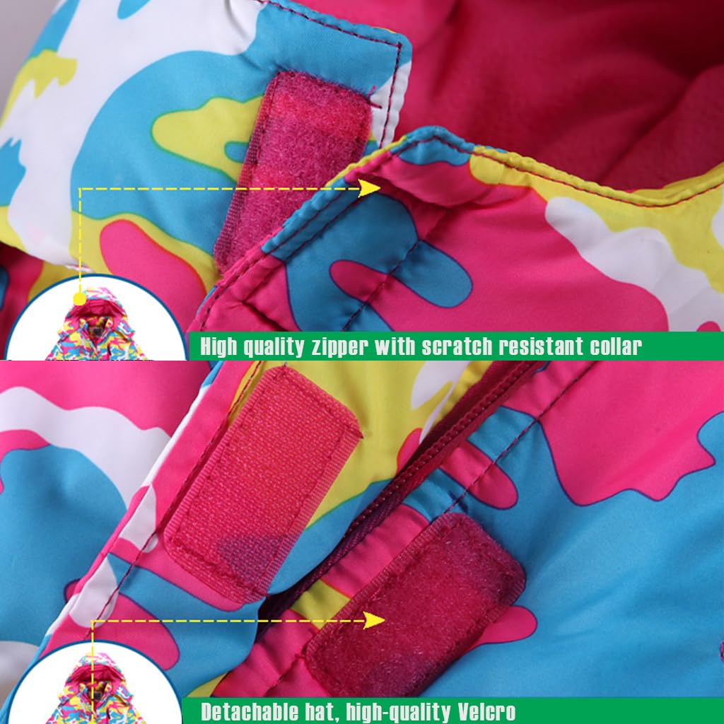 linboo Unisex Kinder Skianzug mit Kapuze Winddicht Wasserdicht Schneeanzug 2 teilig Skijacke + Skihose Verdickte Atmungsaktiv Skioverall für Jungen und Mädchen
