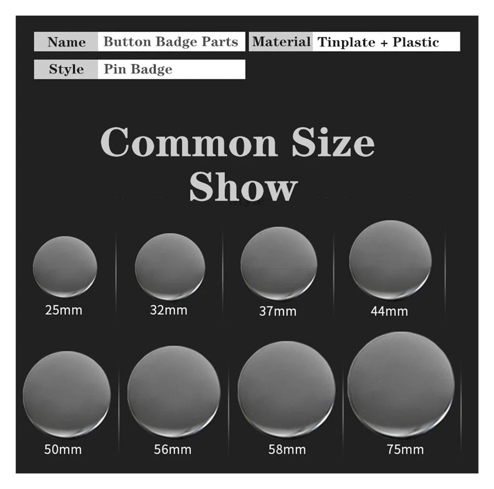 Pièces de machine à badges vierges, 25/32/37/44/50/56/58/75 mm, for machine à badges, lot de 100/200 pièces Compatible(200-PCS,37MM)