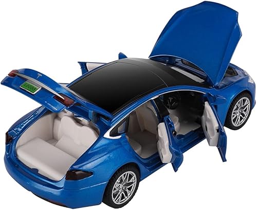 Miniatura 2 de Model S - Coche de juguete fundido a presión de aleación a presión a escala 1:32 a partir de 3 años, auto de juguete con luz y sonido, azul