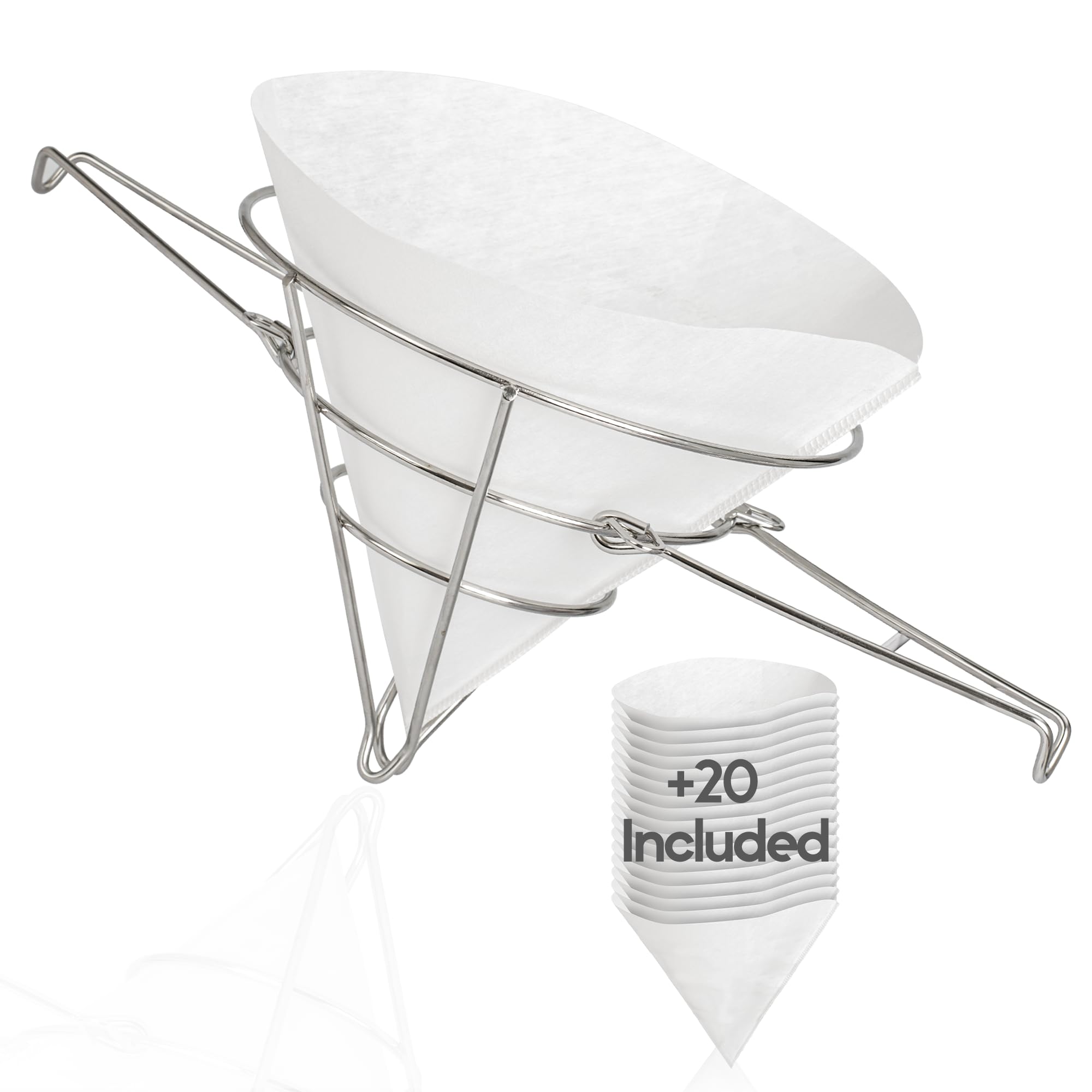 Cleaner Oil, Better Filtration – Stainless Steel Cone Filter Holder with 20 Paper Filters | 10-Inch Cone Filters for Longer-Lasting Frying Oil & Maple Syrup