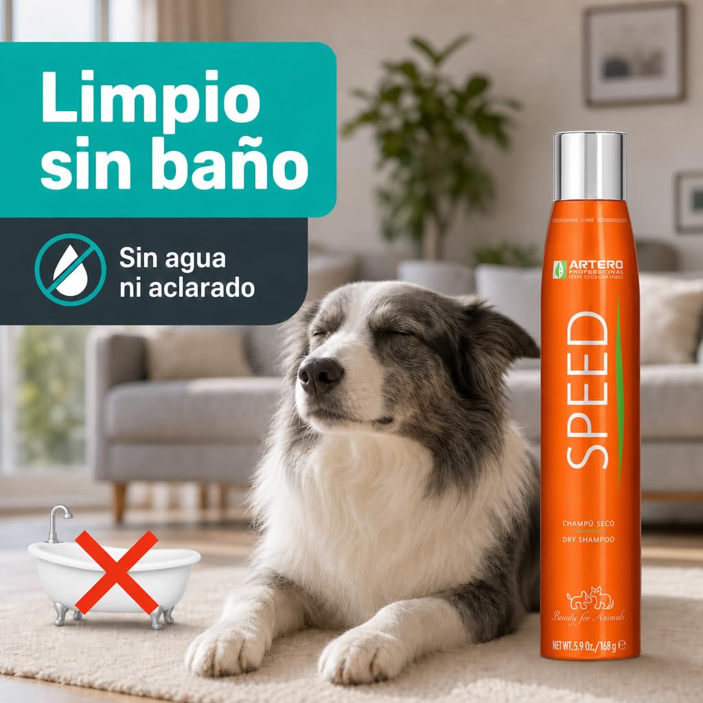 Artero Champú en Seco Speed 300ml para Perros y Gatos - Spray Sin Agua ni Aclarado, Fabuloso y Eficaz