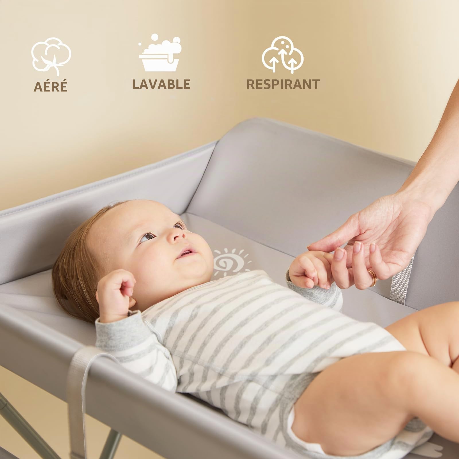 KARAOK Table à Langer bébé avec roulettes, Station à Langer portative avec réglage de la Hauteur à 4 Niveaux et Support de Rangement pour Nouveau-né, bébé (Gris Clair)