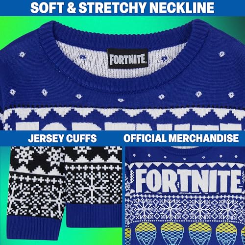 Fortnite Christmas Jumper for Boys & Teens 7-15 Years, Blue Knitted Pullover Sweater with Long Sleeves, Xmas Gifts for Him (11-12 Years, Blue) - Image 4