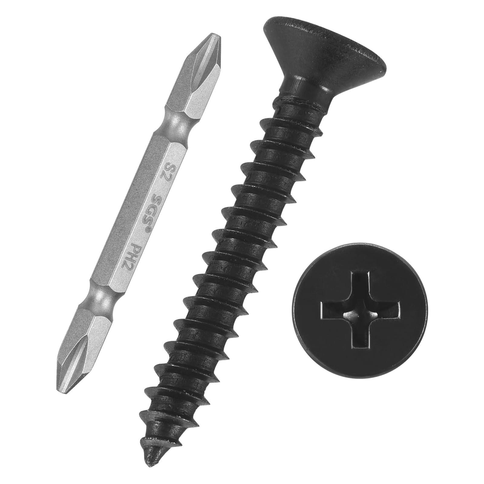 Kozelo 101pcs Phillips Flat Head Wood Screws with Screwdriver Bits - [#6x1"] 304 Stainless Steel Countersunk Self-Tapping Screws for Furniture Assembly, Outdoor Construction, Black