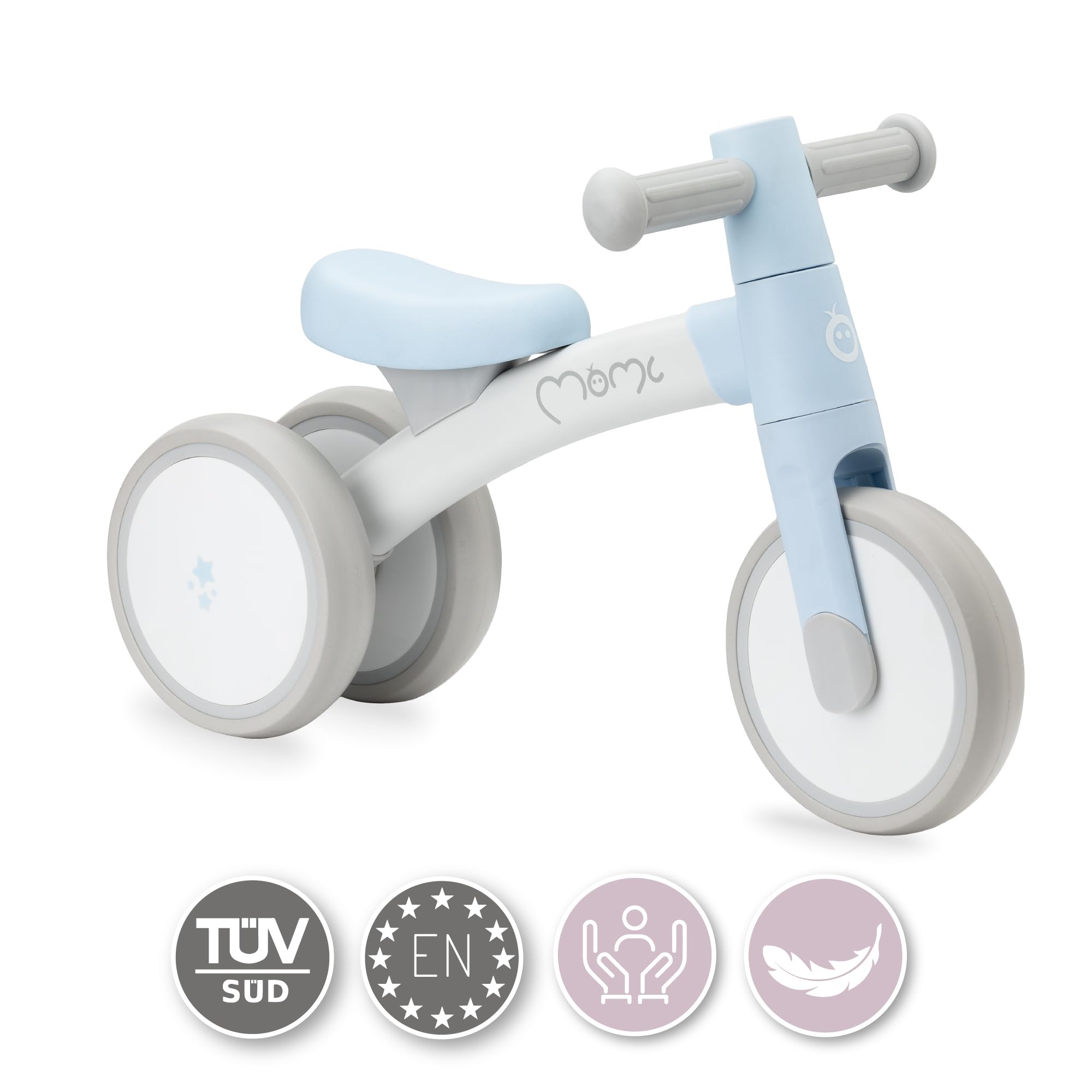 Triciclo senza pedali per bambini MoMi TEDI per bambine e bambini (peso massimo 25 kg), mini bicicletta senza pedali con ruote in plastica resistenti alla foratura, telaio in metallo leggero - 1,2 kg